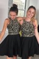 Chic Scoop Black Chiffon Zipper Club Wear Sleeveless Mini Length Beading