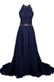 Halter Top Chiffon and Lace Sleeveless Floor Length Prom Evening Gown and Beading