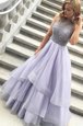 Elegant Organza Scoop Sleeveless Zipper Beading Prom Evening Gown in Lavender