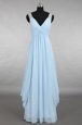 Light Blue Chiffon Zipper V-neck Sleeveless Floor Length Beading
