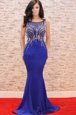 Dynamic Mermaid Champagne Prom Gown Prom and Wedding Party and For with Ruching Sweetheart Sleeveless Court Train Zipper
