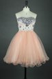Peach Sleeveless Knee Length Sashes|ribbons Zipper Evening Dress