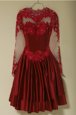 Wine Red Scoop Neckline Appliques Prom Party Dress Long Sleeves Zipper