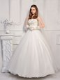 White Lace Up Wedding Gown Beading Sleeveless Ankle Length