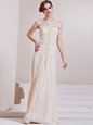 Most Popular Scoop Sleeveless Wedding Dress Floor Length Beading Champagne Chiffon