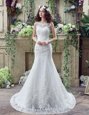 Free and Easy Mermaid See Through Scoop Sleeveless Lace Wedding Gowns Beading and Appliques Brush Train Backless
