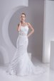 Mermaid Sleeveless White Wedding Gown Brush Train Lace Up