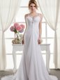 Custom Made White Sleeveless Beading and Ruching Zipper Bridal Gown
