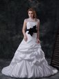 Discount White High-neck Neckline Beading and Ruching and Pick Ups and Hand Made Flower Wedding Dresses Cap Sleeves Lace Up