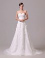 Latest White Lace Up Sweetheart Appliques and Hand Made Flower Wedding Dresses Chiffon Sleeveless Brush Train