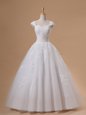 High End Sequins Sweetheart Cap Sleeves Lace Up Wedding Gowns White Tulle