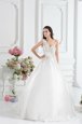 White Satin Lace Up One Shoulder Sleeveless With Train Bridal Gown Brush Train Beading and Appliques and Hand Made Flower