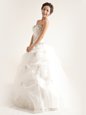 Artistic White A-line Organza Strapless Sleeveless Beading and Ruffles Floor Length Zipper Wedding Dresses