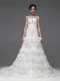High Quality Organza Sleeveless Wedding Gowns and Beading and Ruffles and Ruffled Layers