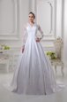 Scalloped Long Sleeves Court Train Zipper Lace Wedding Dress