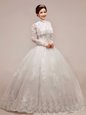 Glorious White Wedding Gown Wedding Party and For with Beading and Appliques High-neck Sleeveless Zipper