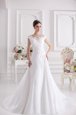 Off the Shoulder White Zipper Wedding Dresses Beading and Appliques Sleeveless Court Train