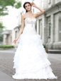 Dramatic Sleeveless Organza Floor Length Lace Up Wedding Dresses in White for with Beading and Ruffles and Ruffled Layers