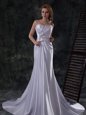 One Shoulder Lace Up Wedding Dresses White and In for Wedding Party with Beading and Ruching