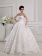 Sleeveless Floor Length Lace Lace Up Wedding Gown with White