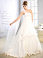 Dazzling Floor Length White Bridal Gown Strapless Sleeveless Lace Up