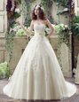 Sleeveless Brush Train Lace Up Lace and Appliques Wedding Dress