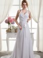 Halter Top White Sleeveless Chiffon Lace Up Wedding Dresses for Wedding Party