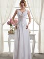 Pretty Sleeveless Floor Length Beading Lace Up Wedding Dress with White