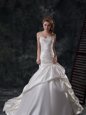Gorgeous Mermaid White Sleeveless Taffeta Court Train Lace Up Wedding Dress for Wedding Party