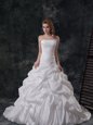 White Strapless Neckline Ruching and Pick Ups Wedding Gowns Sleeveless Lace Up