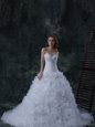 Glittering With Train White Wedding Gowns Strapless Sleeveless Court Train Lace Up