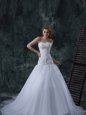 White Column/Sheath Strapless Sleeveless Tulle With Train Court Train Lace Up Beading and Appliques Wedding Dresses