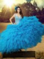 Sumptuous Straps Baby Blue Sleeveless Tulle Lace Up 15th Birthday Dress for Military Ball and Sweet 16 and Quinceanera