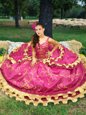 Dramatic Floor Length Fuchsia Quinceanera Dresses Off The Shoulder Sleeveless Lace Up