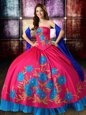 Traditional Multi-color Taffeta Lace Up Strapless Sleeveless Floor Length Quinceanera Dresses Embroidery