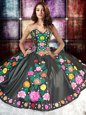 Dramatic Organza and Taffeta Sleeveless Floor Length Quinceanera Gown and Embroidery and Ruffles