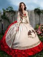 Glorious Sweetheart Sleeveless Organza and Taffeta Sweet 16 Dresses Beading and Embroidery and Ruffles Brush Train Lace Up