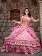 Shining Off the Shoulder Ruffled Floor Length Ball Gowns Sleeveless Rose Pink 15 Quinceanera Dress Lace Up