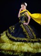 Excellent Off the Shoulder Ruffled Floor Length Ball Gowns Sleeveless Black Ball Gown Prom Dress Lace Up
