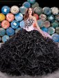 Chic Organza Sweetheart Sleeveless Lace Up Beading and Ruffles and Pick Ups Quince Ball Gowns in Black