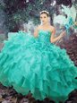 Captivating Floor Length Turquoise Ball Gown Prom Dress Organza Sleeveless Beading and Ruffled Layers