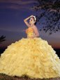 Admirable Fuchsia Organza Lace Up Ball Gown Prom Dress Sleeveless Floor Length Ruffles