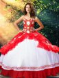 Popular Sweetheart Sleeveless Organza and Taffeta Quinceanera Dresses Embroidery and Ruffles Lace Up