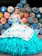 Deluxe Organza Sleeveless Floor Length Quinceanera Gown and Appliques and Embroidery and Ruffles