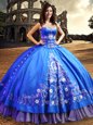 Sumptuous One Shoulder Sleeveless Lace Up Vestidos de Quinceanera Royal Blue Satin