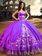 Romantic Purple Ball Gowns Satin Sweetheart Sleeveless Embroidery Floor Length Lace Up Sweet 16 Dresses