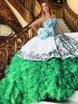 Lace Up Sweetheart Appliques and Embroidery and Ruffles Ball Gown Prom Dress Organza Sleeveless