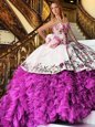 Pink And White Sleeveless Organza Lace Up Vestidos de Quinceanera for Military Ball and Sweet 16 and Quinceanera