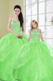 Green Sweetheart Lace Up Beading and Sequins Sweet 16 Dress Sleeveless