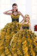 High End Gold Quinceanera Dresses Military Ball and Sweet 16 and Quinceanera and For with Beading and Appliques and Ruffles Sweetheart Sleeveless Lace Up